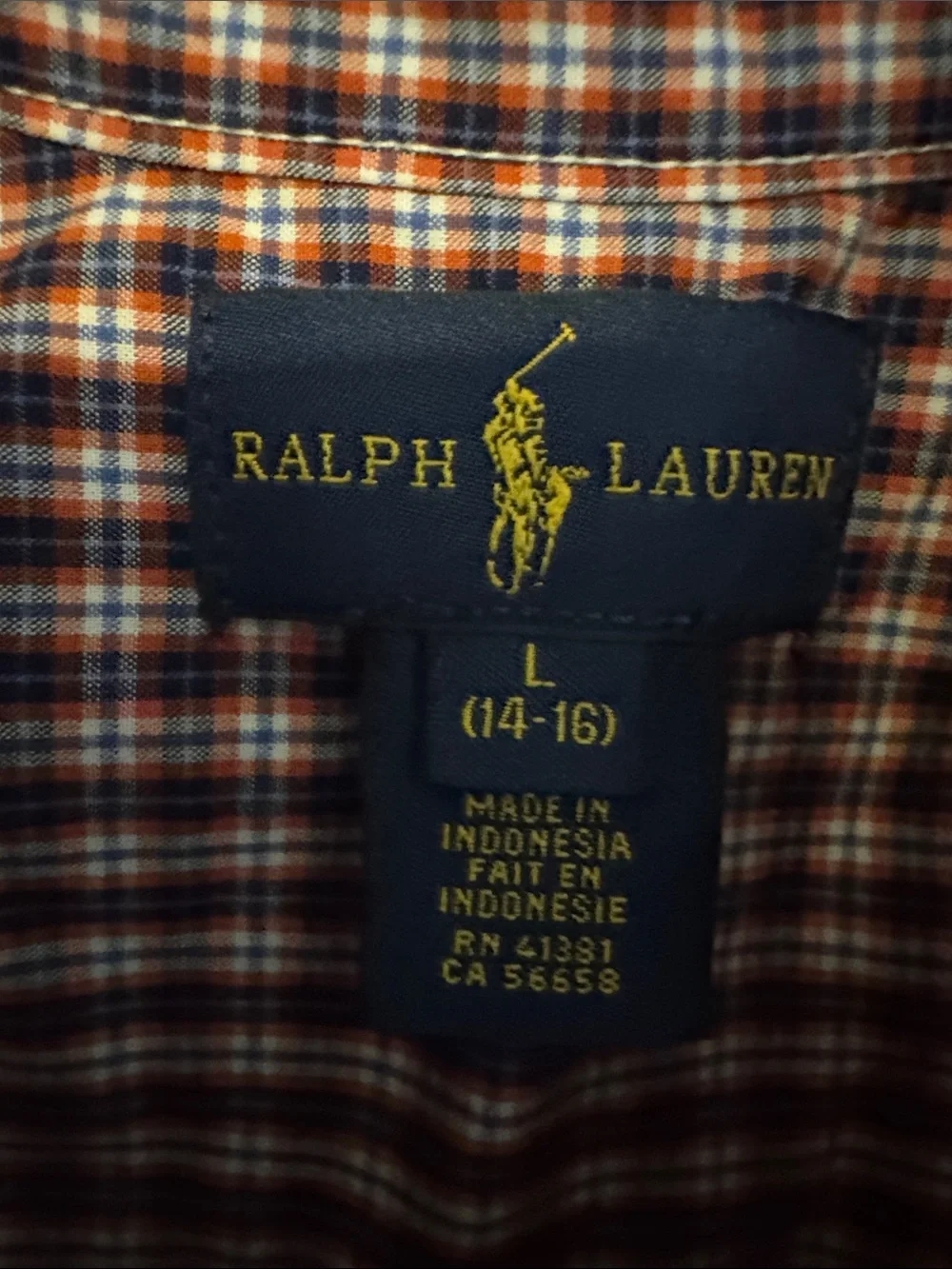 Boys Ralph Lauren Checked Button-Down Shirt with navy horse size 14/16